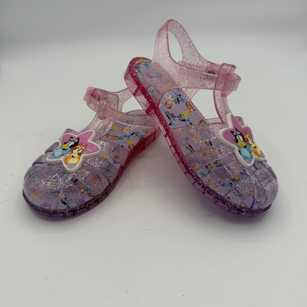 Bluey Jelly Sandals Kids Size 10 Pink Purple Glitter Star Ombre Caged Toe